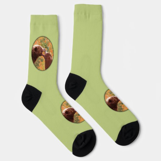 Chaussette Grizzly Bear Maman et Cub Peinture Faune Art (Droite)