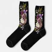 Chaussette grooms bouquet floral violet sur noir (Gauche)