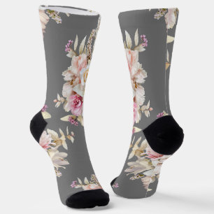 Chaussette Grooms Mariage Floral Bouquet Motif sur Grey