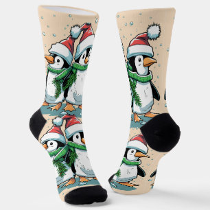 Chaussette Gros pingouin de Noël rose