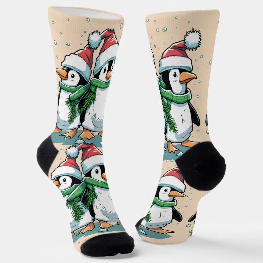 Chaussette Gros pingouin de Noël rose (Angulaire)