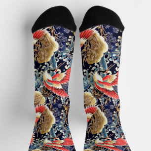 Chaussette GRUES VOLANTES, VAGUES, FLEURS DE PRINTEMPS Floral