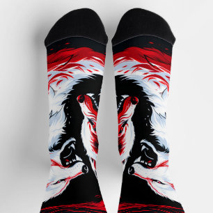 Chaussette Guerrier Loup Cosmique Rouge Blanc
