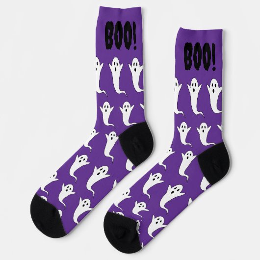 Chaussette Halloween Boo ! Chaussettes blanches blanches viol (Gauche)