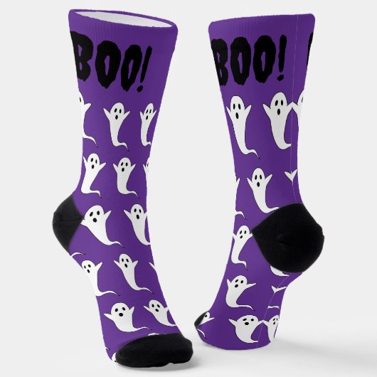 Chaussette Halloween Boo ! Chaussettes blanches blanches viol (Angulaire)