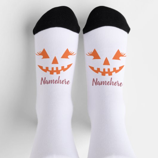 Chaussette Halloween Citrouille Jack-o'-lantern fille personn (Haut)