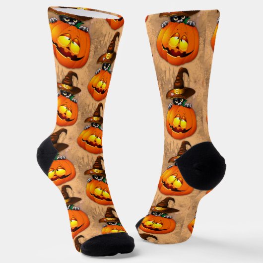 Chaussette Halloween Cute Kitty Witch et ami Citrouille (Angulaire)