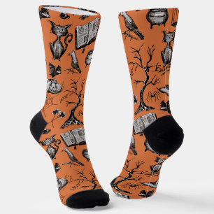 Chaussette Halloween Éffrayant et amusant orange et noir