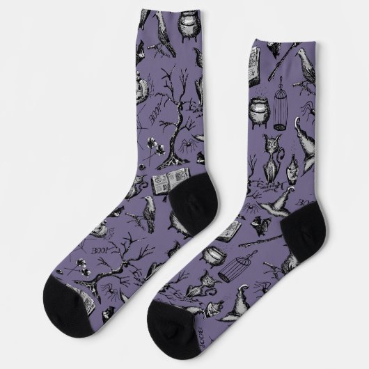 Chaussette Halloween Éffrayant violet et noir (Gauche)