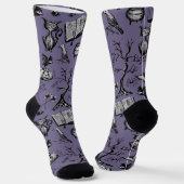 Chaussette Halloween Éffrayant violet et noir (Angulaire)