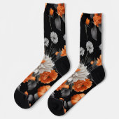Chaussette Halloween Floral Orange Noir Novelté (Gauche)