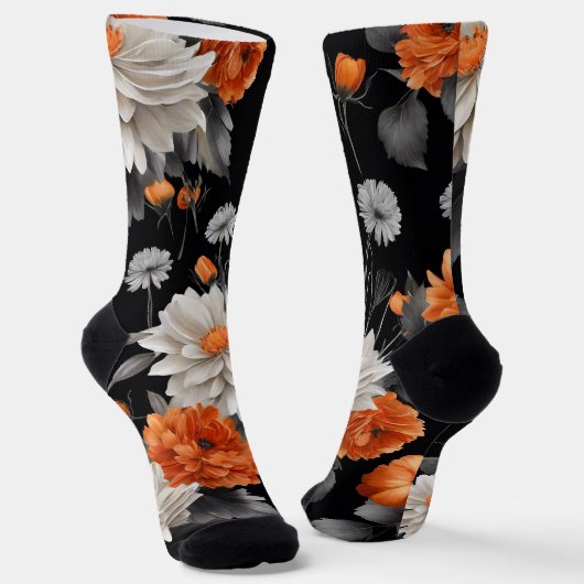 Chaussette Halloween Floral Orange Noir Novelté (Angulaire)