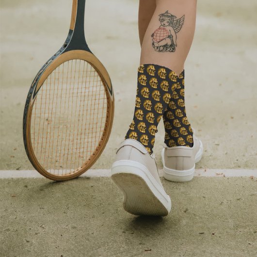 Chaussette Halloween gothique noir Cool de luxe crâne d'or