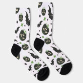 Chaussette Halloween moderne 3 Citrouilles et chauves-souris  (Droite)