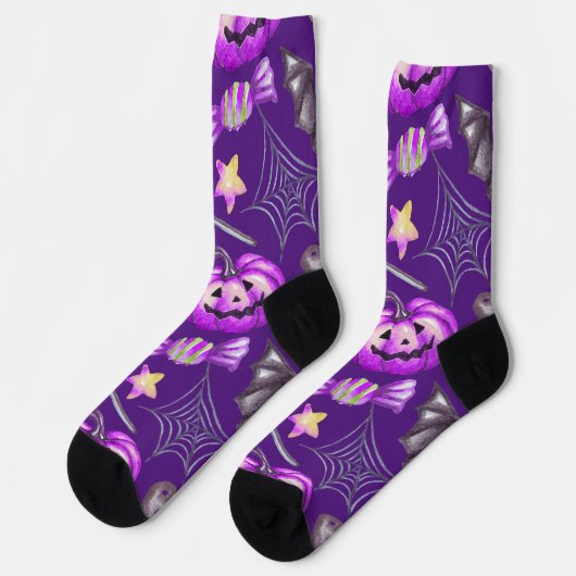 Chaussette Halloween violet thème (Gauche)