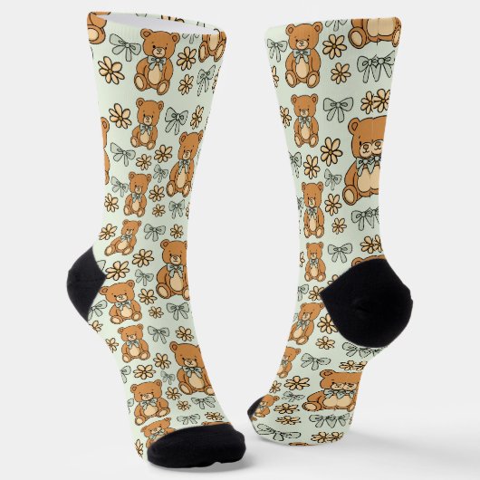 Chaussette Hand-Drawn Coquette Teddy Bears Seamless Pattern (Angulaire)