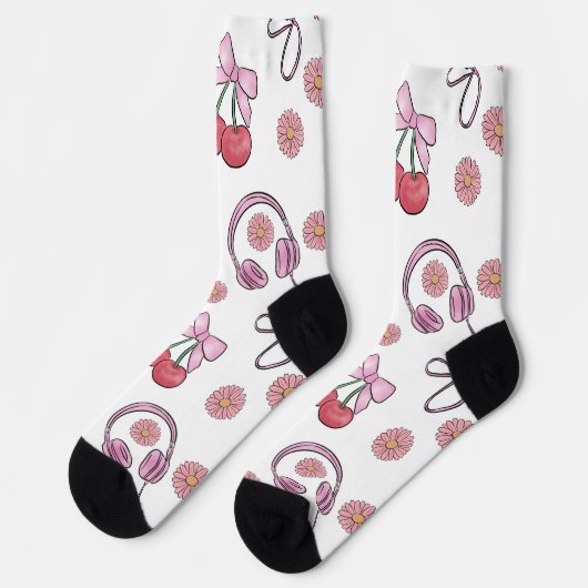 Chaussette Hand-drawn Pink Girly Elements Seamless Pattern (Gauche)