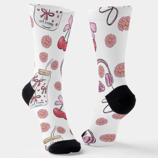 Chaussette Hand-drawn Pink Girly Elements Seamless Pattern (Angulaire)