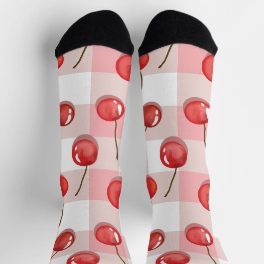 Chaussette Hand-Painted Red Cherries Seamless Pattern (Haut)