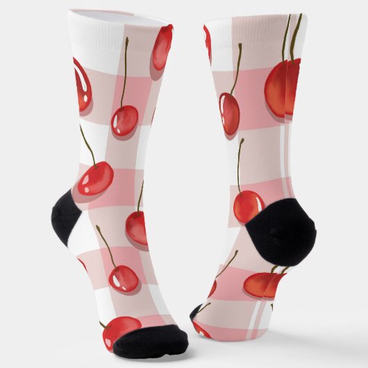 Chaussette Hand-Painted Red Cherries Seamless Pattern (Angulaire)