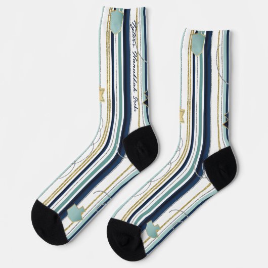 Chaussette Hanukkah Socks "Blue and Gold Stripes" (Gauche)