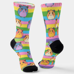 Chaussette Happy Kawaii Hamsters - Jouer Stripes Rainbow