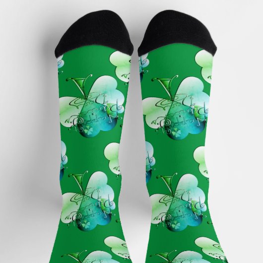 Chaussette "Happy St. Patrick's Day" Hand-writte w/Shamrocks (Haut)