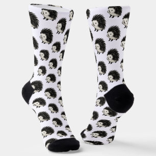 Chaussette Hérisson Minimaliste – Dessin Animal à l'Encre Noi