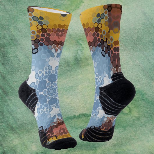 Chaussette Hex Mandala bleu jaune et rose