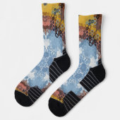 Chaussette Hex Mandala bleu jaune et rose (Gauche)