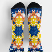 Chaussette Hex Mandala bleu jaune orange et vert (Haut)