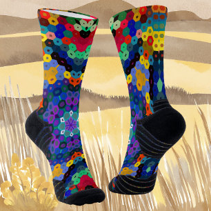 Chaussette Hex Mandala bleu jaune rouge et vert