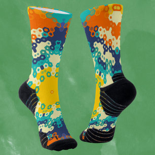 Chaussette Hex Mandala bleu orange et jaune