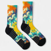 Chaussette Hex Mandala bleu orange et jaune (Droite)