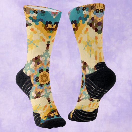 Chaussette Hex Mandala jaune et bleu