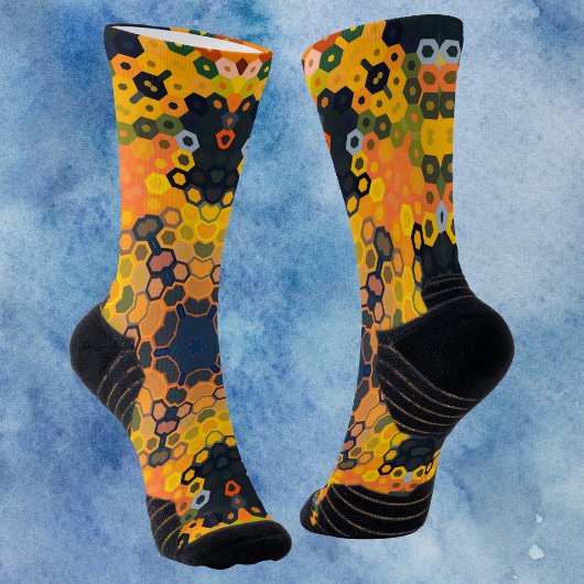 Chaussette Hex Mandala jaune et orange
