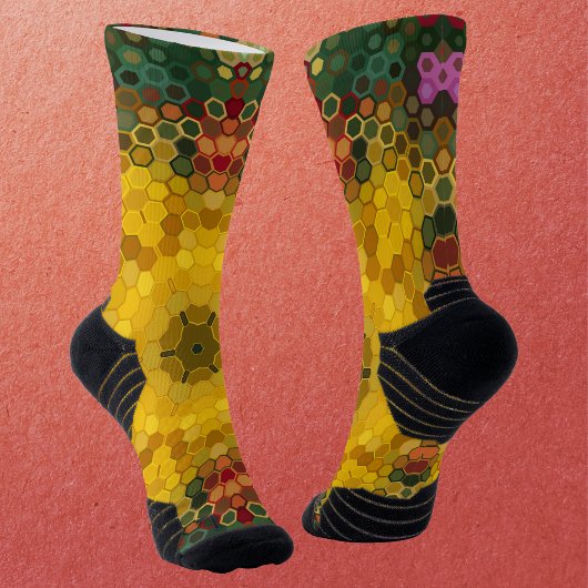 Chaussette Hex Mandala jaune vert et orange