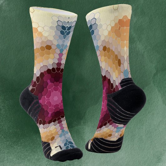 Chaussette Hex Mandala Orange rose et bleu