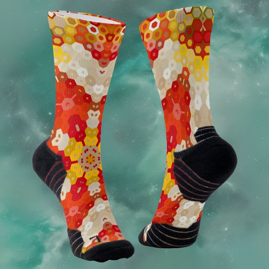 Chaussette Hex Mandala rouge et jaune