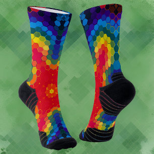 Chaussette Hex Mandala rouge jaune et bleu