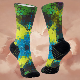Chaussette Hex Mandala vert jaune et bleu