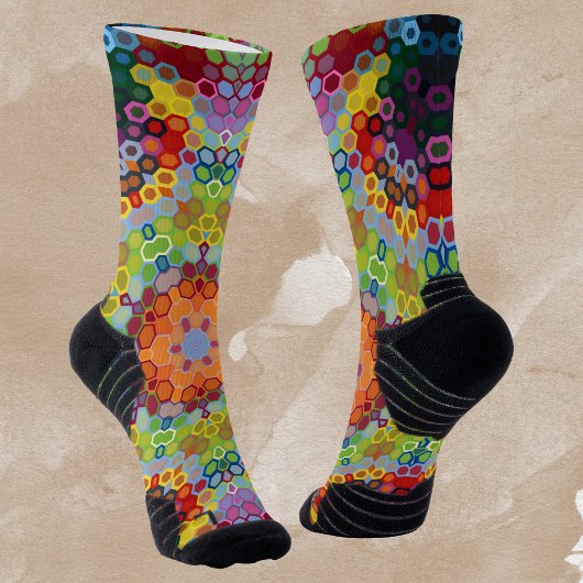 Chaussette Hex Mandala vert rose et orange