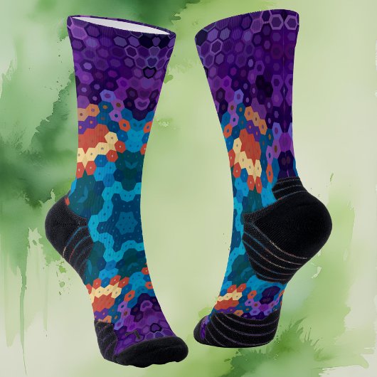 Chaussette Hex Mandala violet bleu et orange