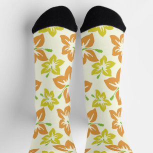 Chaussette Hibiscus Jaune, Hibiscus Orange, Modèle Floral