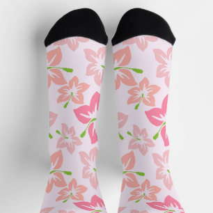 Chaussette Hibiscus Rose, Fleurs Roses, Motif De Fleurs