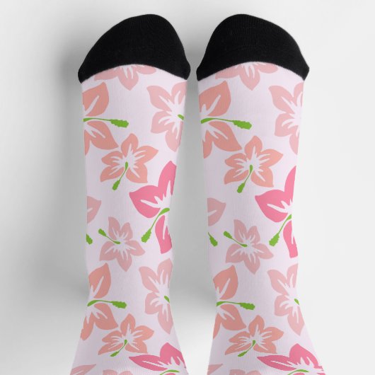 Chaussette Hibiscus Rose, Fleurs Roses, Motif De Fleurs (Haut)
