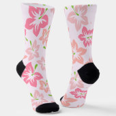 Chaussette Hibiscus Rose, Fleurs Roses, Motif De Fleurs (Angulaire)