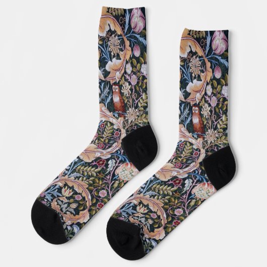 Chaussette Hibou et fleurs, William Morris (Gauche)