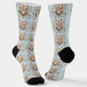 Chaussette Hibou Patchwork dans Paysage Féerique de la Forêt (Angulaire)