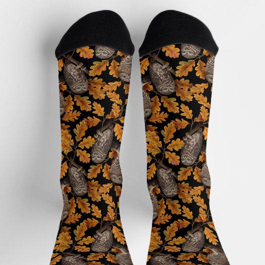 Chaussette Hiboux d'automne sur fond noir (Haut)